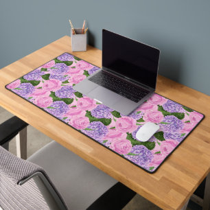 Hydrangea and peony pattern desk mat