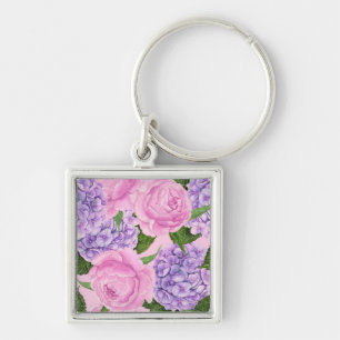 Hydrangea and peony pattern key ring