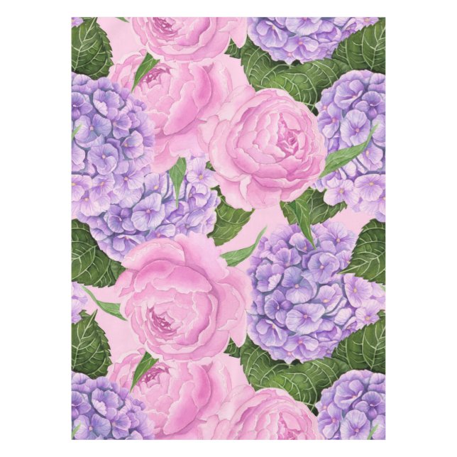 Hydrangea and peony pattern tablecloth (Front)