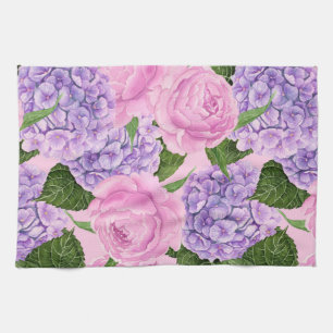 Hydrangea and peony pattern tea towel
