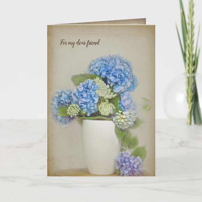 hydrangea and Queen Anne's Lace bouquet in vase Card (Front)