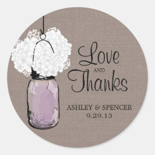 Hydrangea and Rustic Lavender Mason Jar Classic Round Sticker