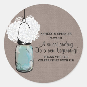 Hydrangea and Rustic Mason Jar Classic Round Sticker