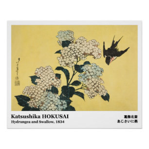 Hydrangea and Swallow by Hokusai Poster