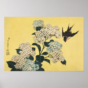 Hydrangea and Swallow by Katsushika Hokusai Poster