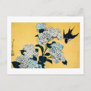 Hydrangea and Swallow, Hokusai, Ukiyo-e Postcard