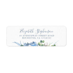 Hydrangea and White Flowers Greenery Dusty Blue Return Address Label