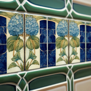 Hydrangea Art Deco Floral Wall Decor Art Nouveau Ceramic Tile