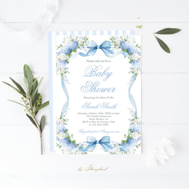 Hydrangea Baby Shower Boy Invitation (Creator Uploaded)