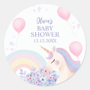 Hydrangea Balloon Rainbow Unicorn Baby Shower Classic Round Sticker