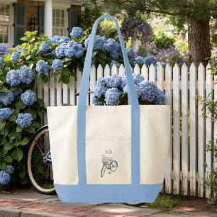 Hydrangea Bicycle Monogram Contrast Trim Tote Bag