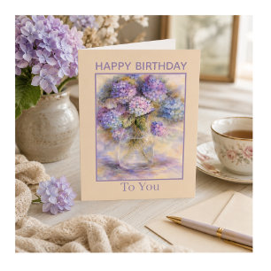 Hydrangea Birthday Card Soft Purple Floral Card
