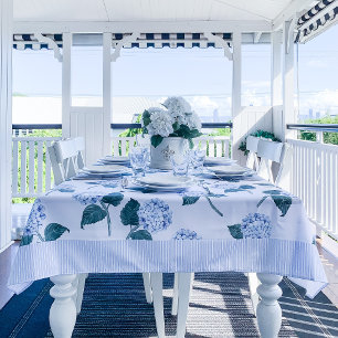 Hydrangea Bloom Blue Watercolor Floral Tablecloth