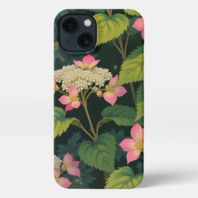"Hydrangea Bloom iPhone 13 Case – Japanese Retro F (Back)