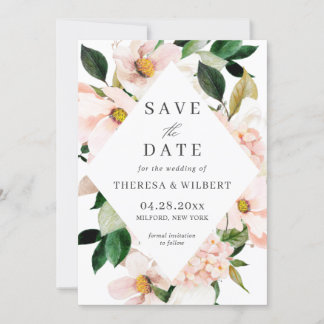Hydrangea Blossom Blush Pink Floral Wedding Save The Date