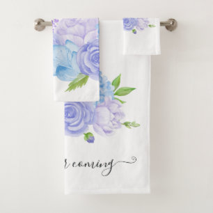 Hydrangea Blue and Light Lavender Wedding Bath Towel Set