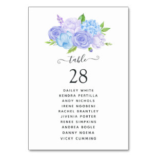 Hydrangea Blue and Light Lavender Wedding Table Number