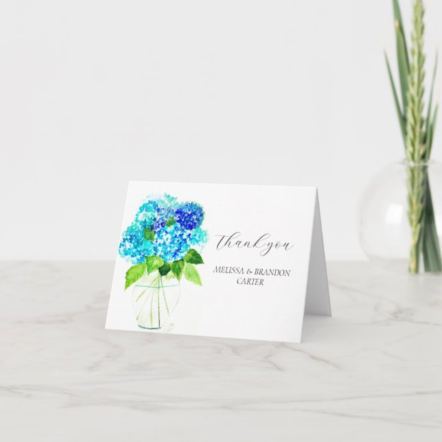 Hydrangea Blue Floral Rustic Wedding Thank you  Card (Front)