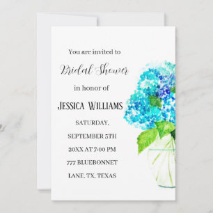Hydrangea Blue Floral Watercolor Bridal Shower  Invitation
