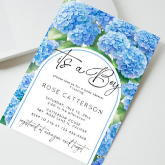 Hydrangea Blue Flowers It's a Boy Baby Shower Invitation