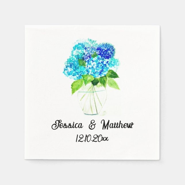 Hydrangea Blue Watercolor floral nature Weddings  Napkin (Front)