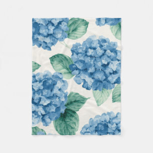 Hydrangea Blues Floral Watercolor Botanical Blooms Fleece Blanket