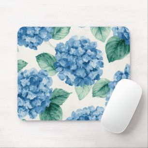 Hydrangea Blues Floral Watercolor Botanical Blooms Mouse Pad