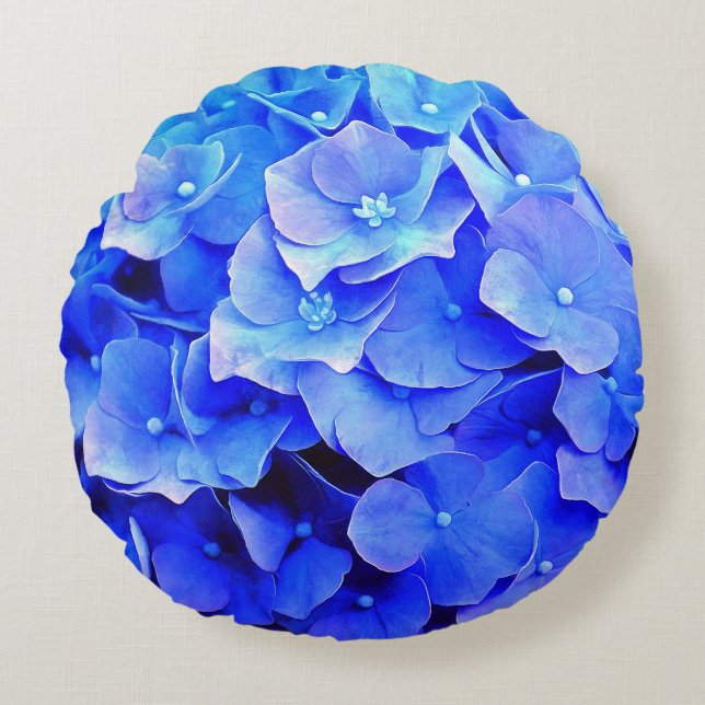 Hydrangea Blues Round Cushion (Front)