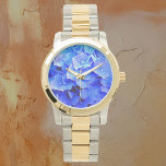 Hydrangea Blues Watch<br><div class="desc">Enjoy the pretty blue blooms of summer year round with this lovely watch. I watched these azure-blue hydrangeas deepen from early summer to mid-summer. Their blues were a bit shy at first, dappled with white, sky blue, or pink and then suddenly I noticed how deep their colours had become. I...</div>