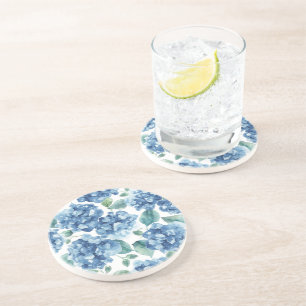 Hydrangea Blues   Watercolor Blooms Flower Pattern Coaster