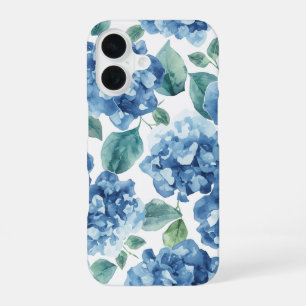 Hydrangea Blues   Watercolor Blooms Flower Pattern iPhone 16 Case