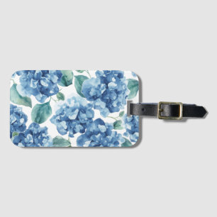 Hydrangea Blues   Watercolor Blooms Flower Pattern Luggage Tag