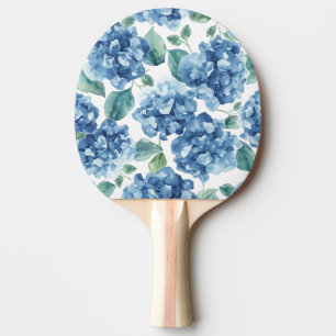Hydrangea Blues   Watercolor Blooms Flower Pattern Ping Pong Paddle