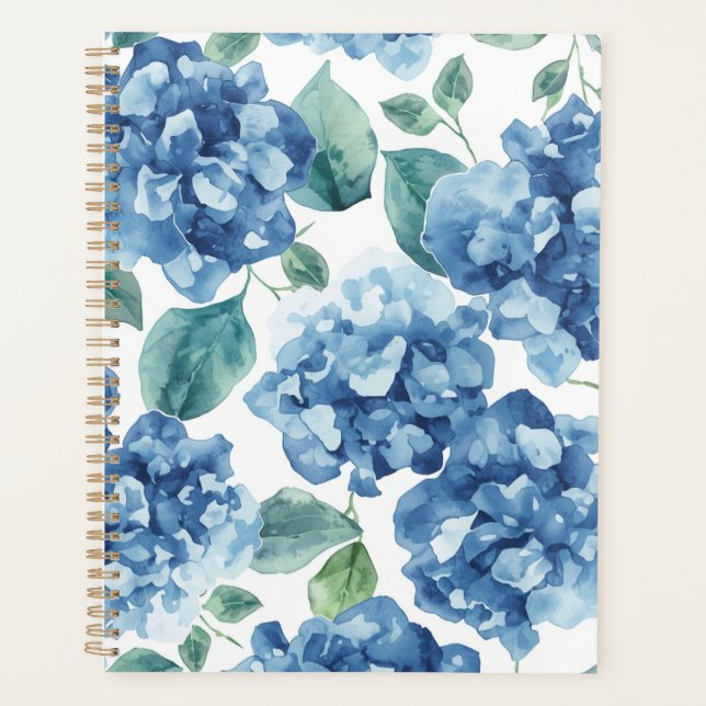 Hydrangea Blues | Watercolor Blooms Flower Pattern Planner (Front)