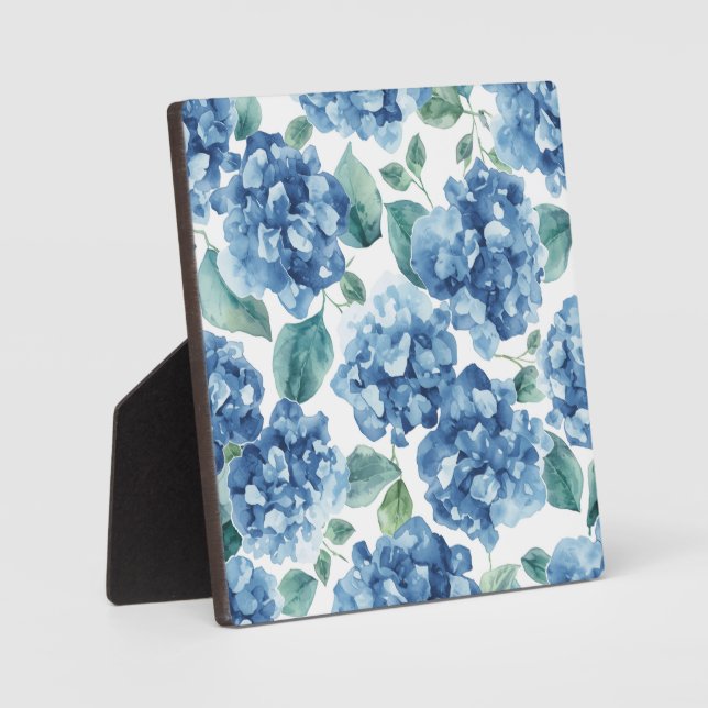Hydrangea Blues | Watercolor Blooms Flower Pattern Plaque (Front)