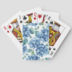 Hydrangea Blues Watercolor Blooms Flower Pattern Playing Cards