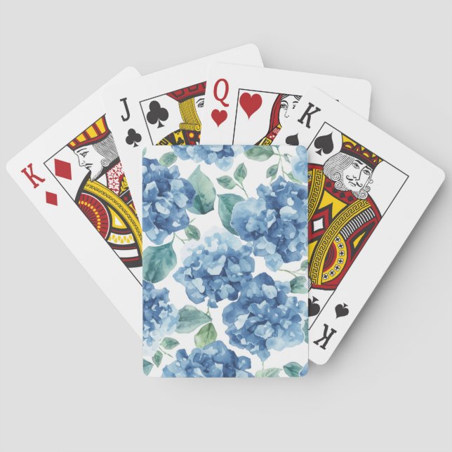 Hydrangea Blues | Watercolor Blooms Flower Pattern Playing Cards (Back)