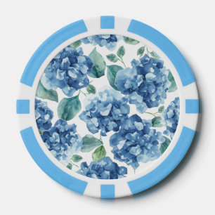 Hydrangea Blues Watercolor Blooms Flower Pattern Poker Chips