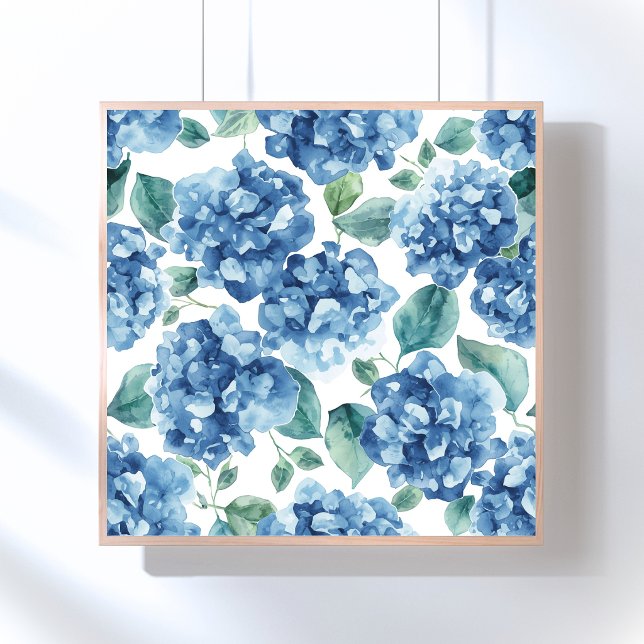 Hydrangea Blues | Watercolor Blooms Flower Pattern Poster (Creator Uploaded)