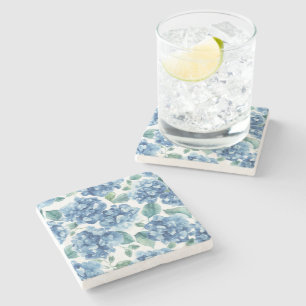 Hydrangea Blues   Watercolor Blooms Flower Pattern Stone Coaster