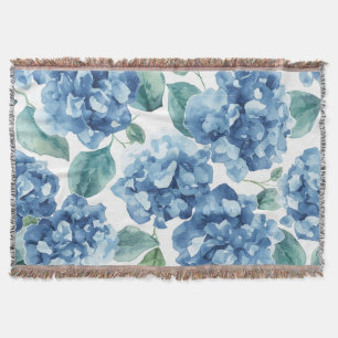 Hydrangea Blues   Watercolor Blooms Flower Pattern Throw Blanket