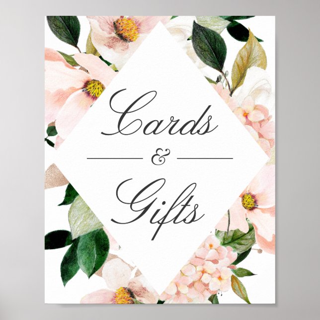 Hydrangea Blush Pink Floral Cards and Gifts Sign (Front)