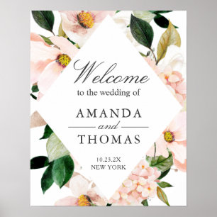 Hydrangea Blush Pink Floral Wedding Welcome Sign