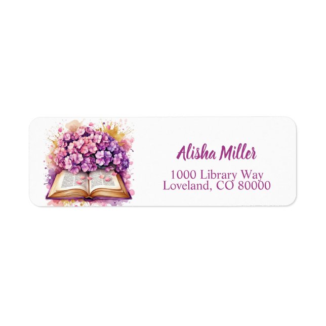 Hydrangea Book Theme Return Address Label (Front)