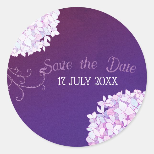 Hydrangea Bouquet Purple Wedding Classic Round Sticker (Front)