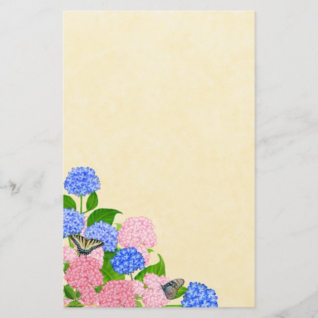 Hydrangea Butterfly Garden Stationery (Front)