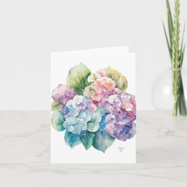Hydrangea C Portrait In Watercolor & Pen Holiday  Card (Front)