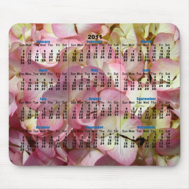Hydrangea Calendar Mouse Pad (Front)