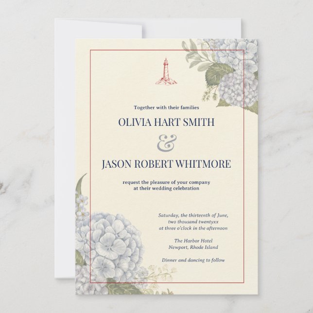 Hydrangea Coastal Wedding Invitation (Front)