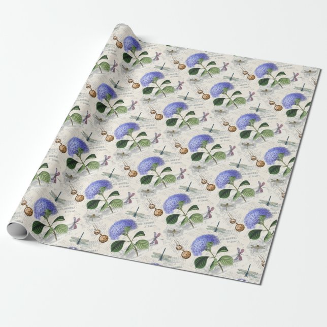 Hydrangea Collage Wrapping Paper (Unrolled)